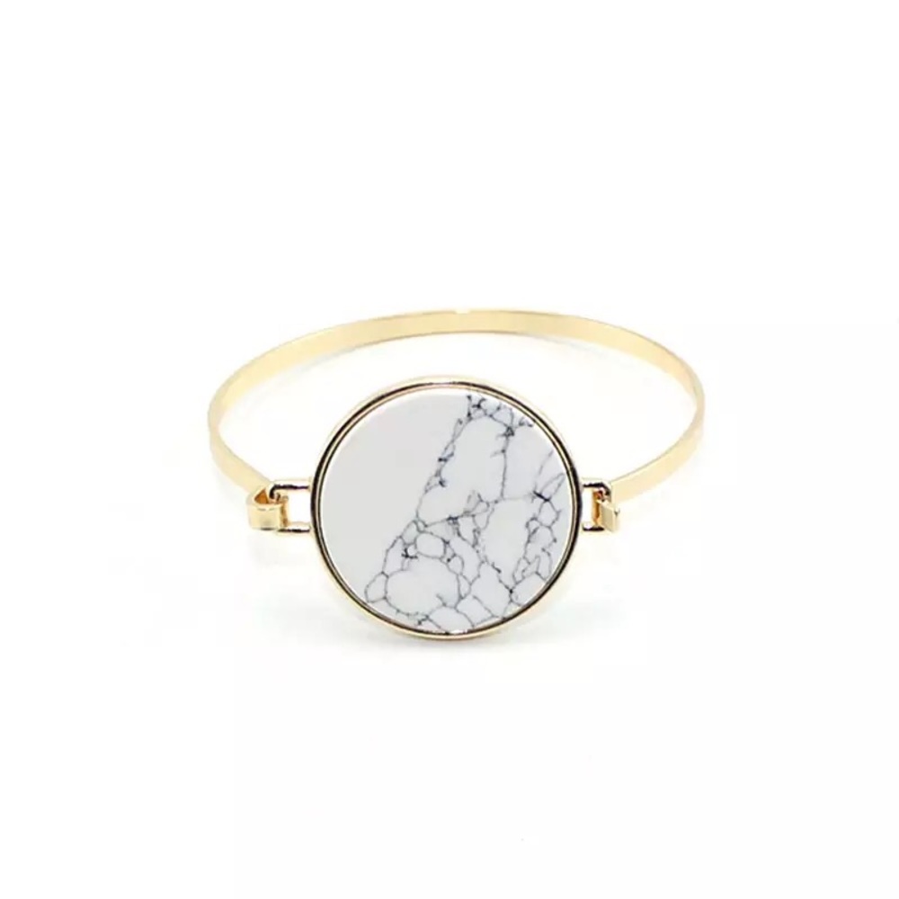 NWT Turquoise or White Marble Stone Gold Bangle - Picture 4 of 7